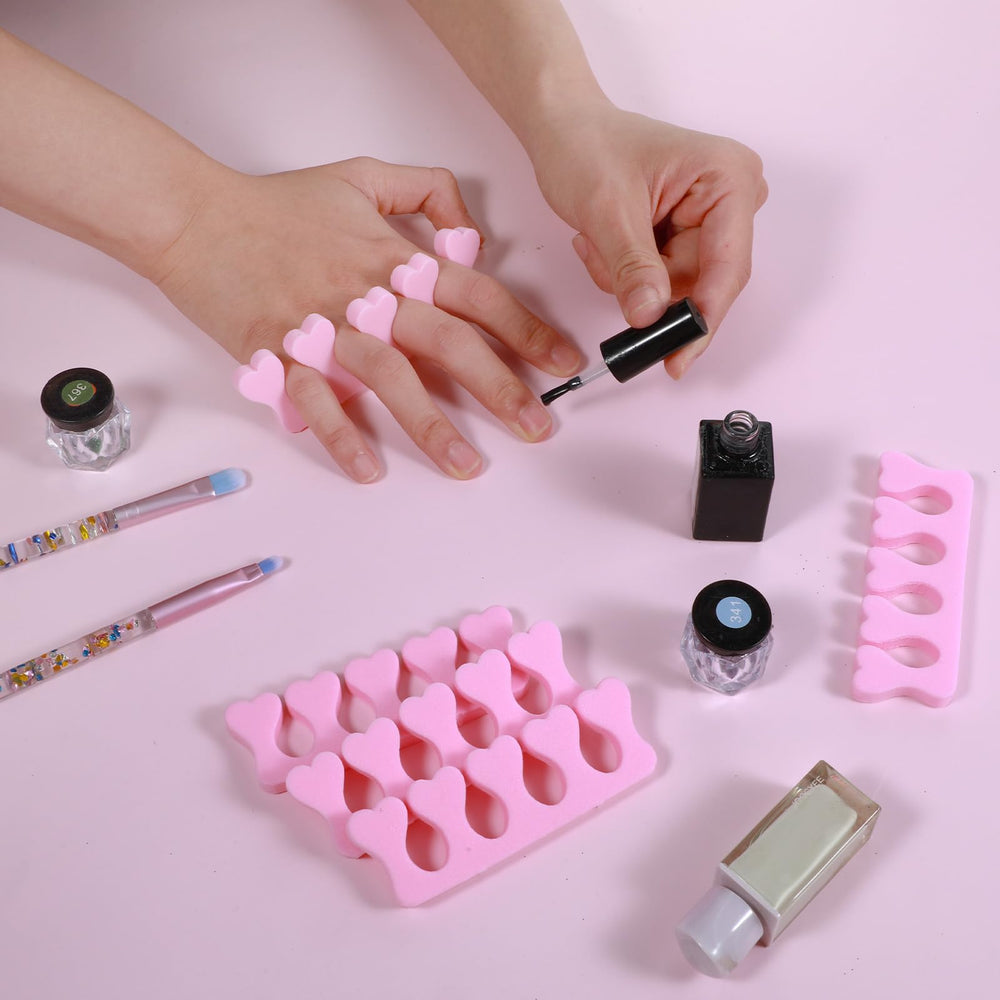 YBEATY foot-care scene showing toe separators used in a salon setting.