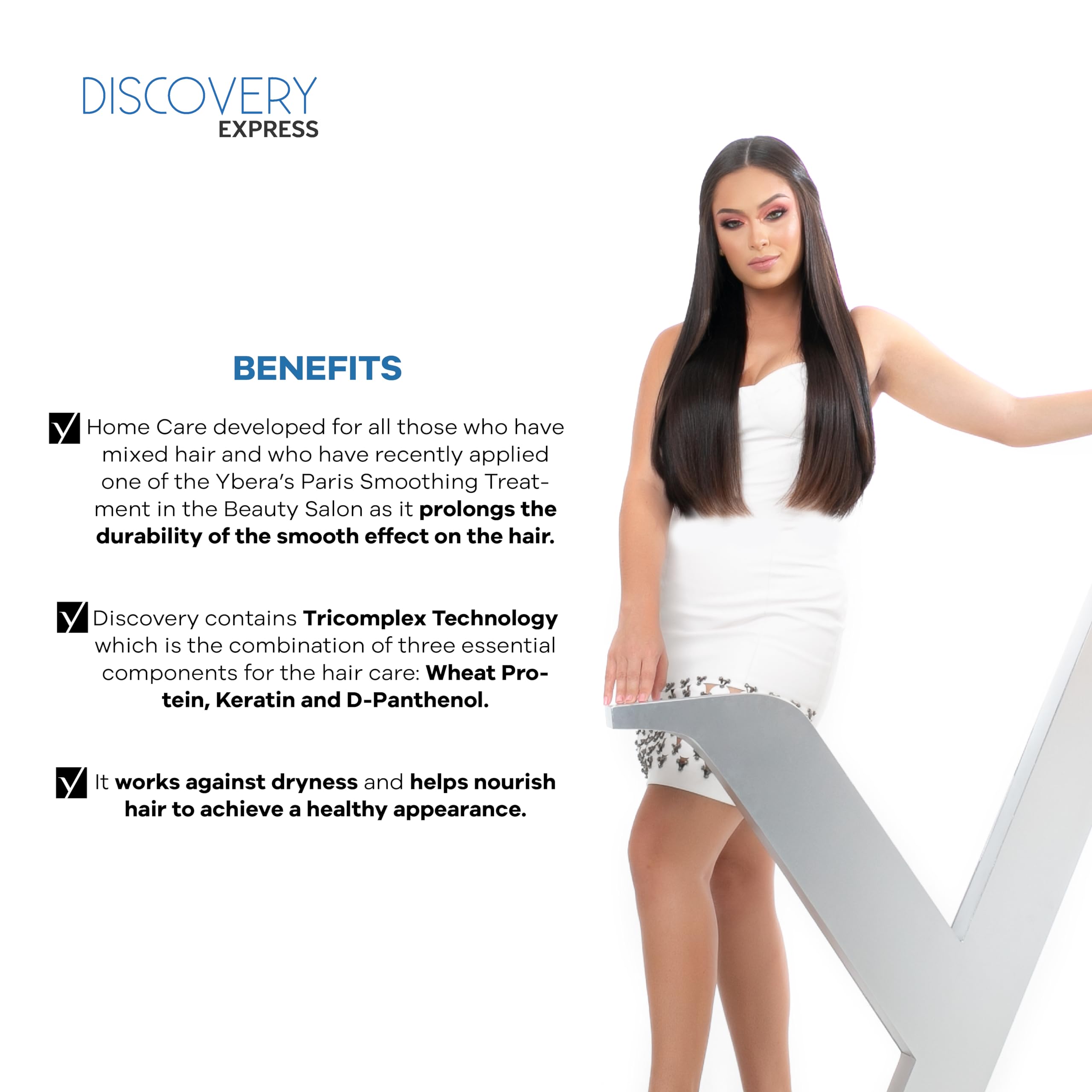 YBERA PARIS Discovery Home Care Express after-wash smooth hair close-up.