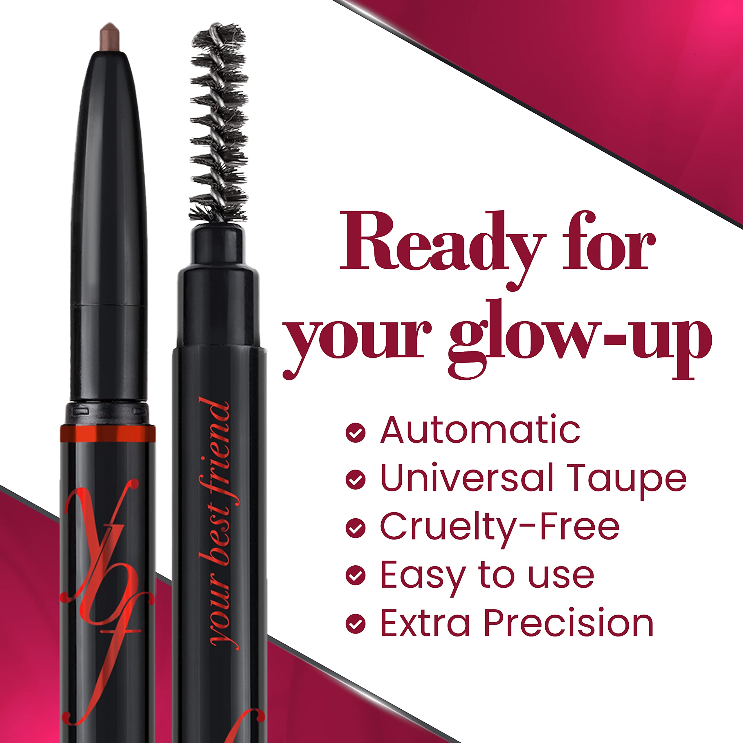 ybf Beauty Eyebrow Pencil dual-ended-definition with spoolie for precise brow shaping.