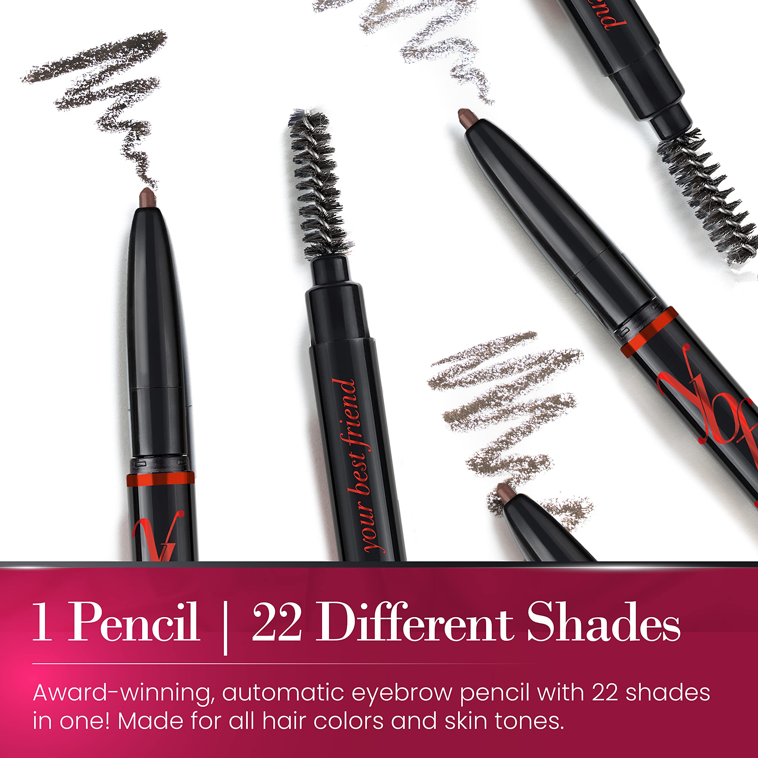 ybf Beauty Eyebrow Pencil spoolie-brush close-up demonstrates grooming and feathered strokes.