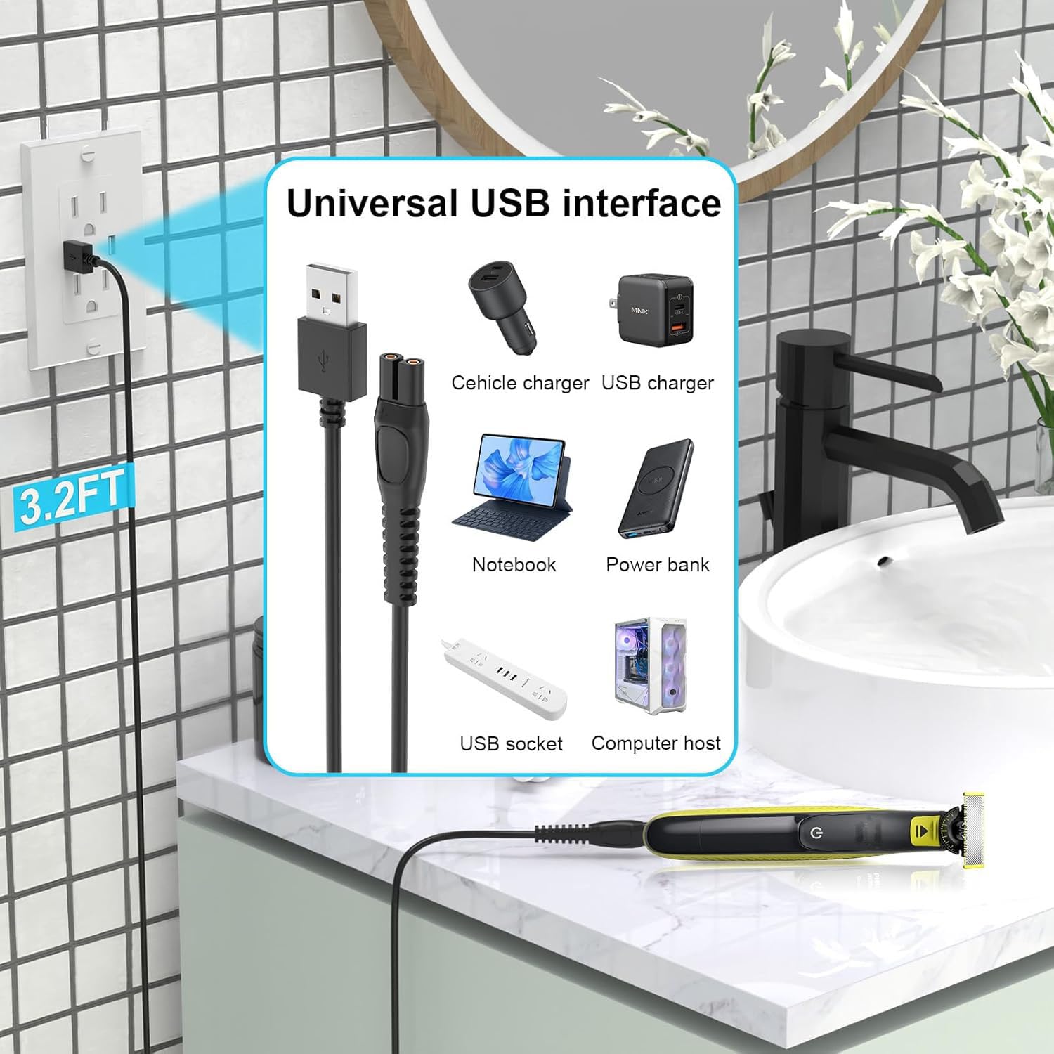 YBQZJSLY charger kit includes wall adapter and USB cable for travel