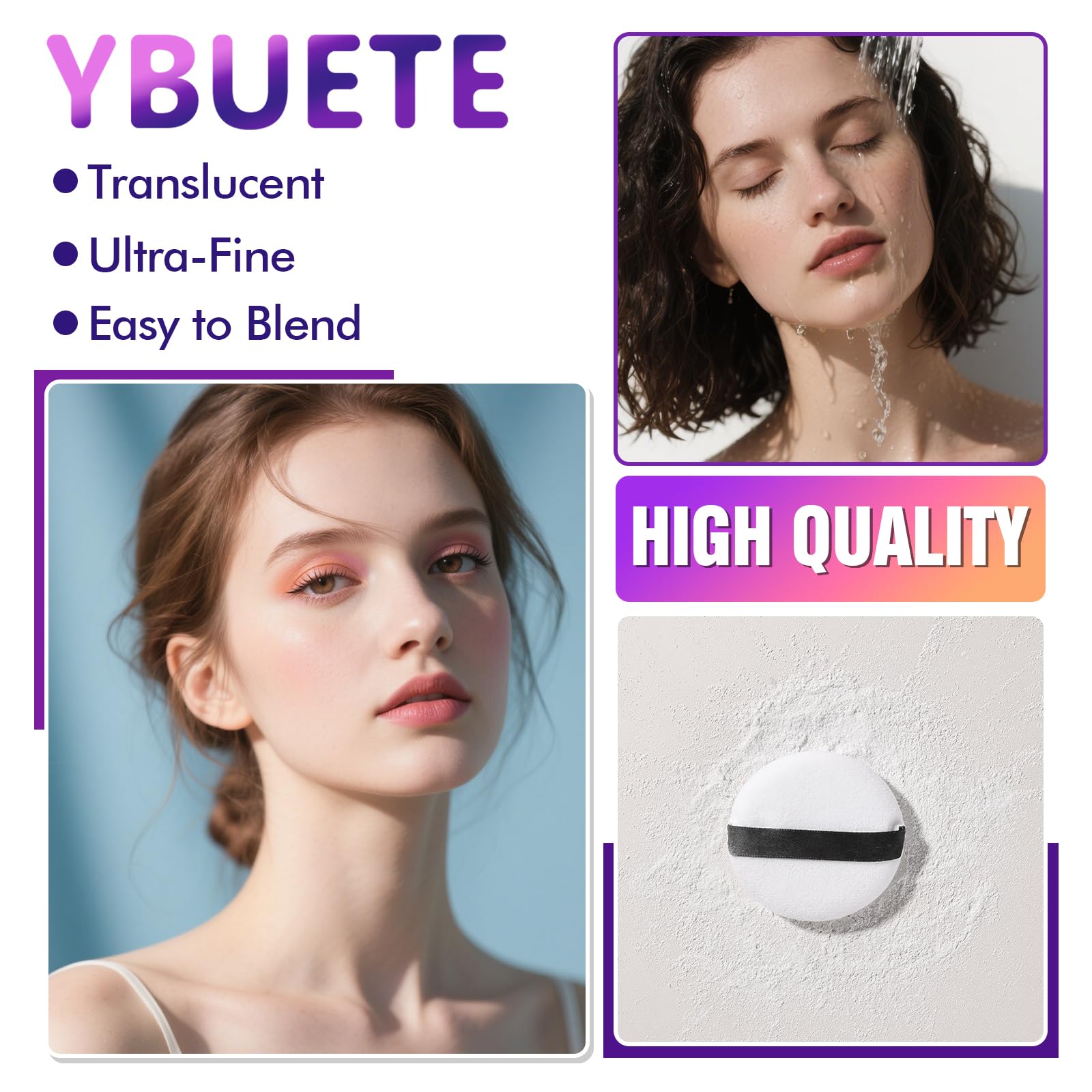 YBUETE setting powder application with brush demonstrating breathable, light coverage.