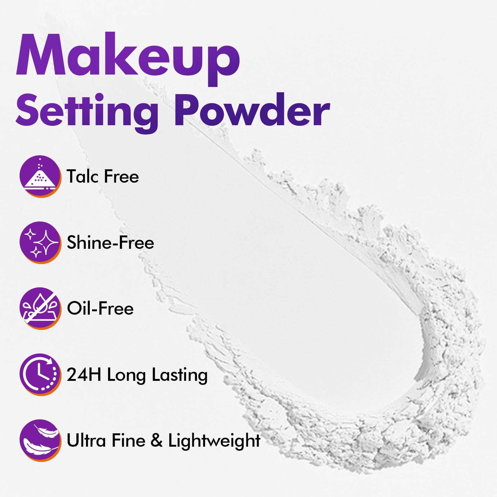 YBUETE translucent loose powder texture close-up highlighting silky oil-absorbing formula.