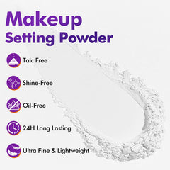 YBUETE translucent loose powder texture close-up highlighting silky oil-absorbing formula.