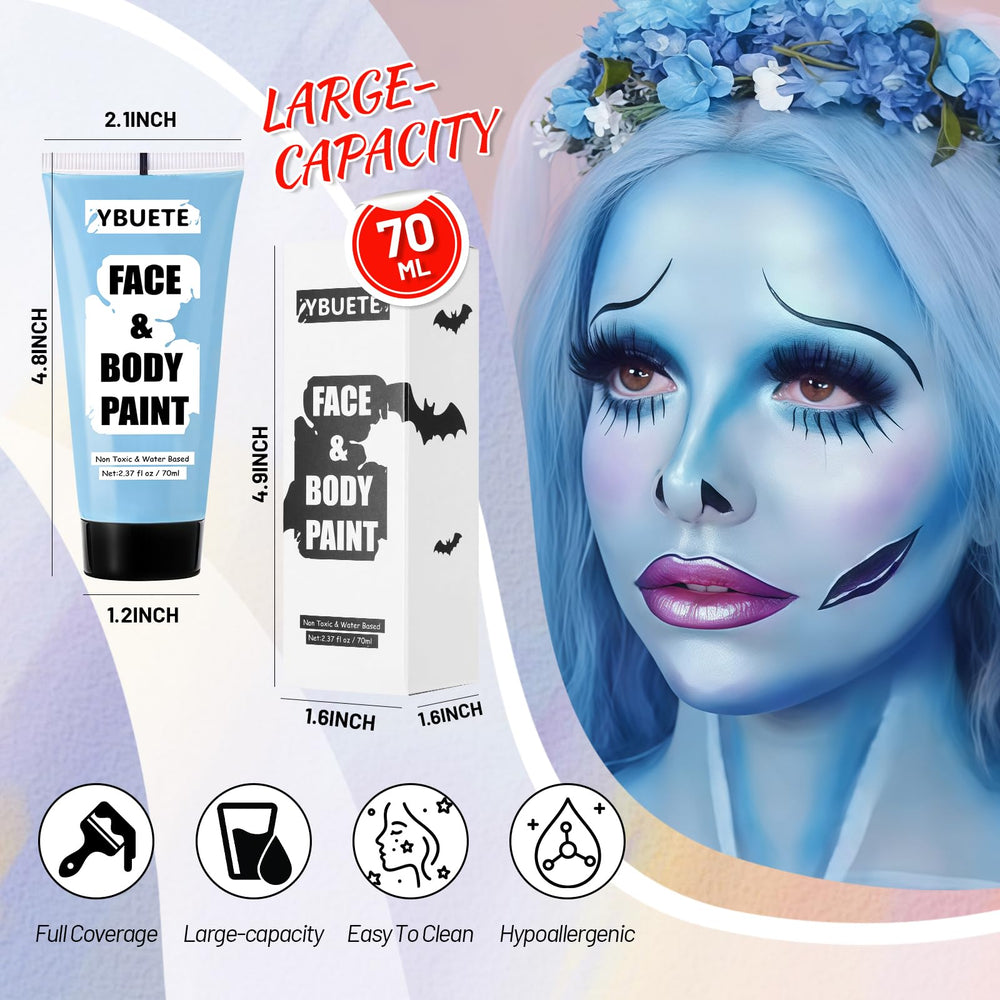 YBUETE light blue paint swatch on skin shows vibrant color and smooth blend