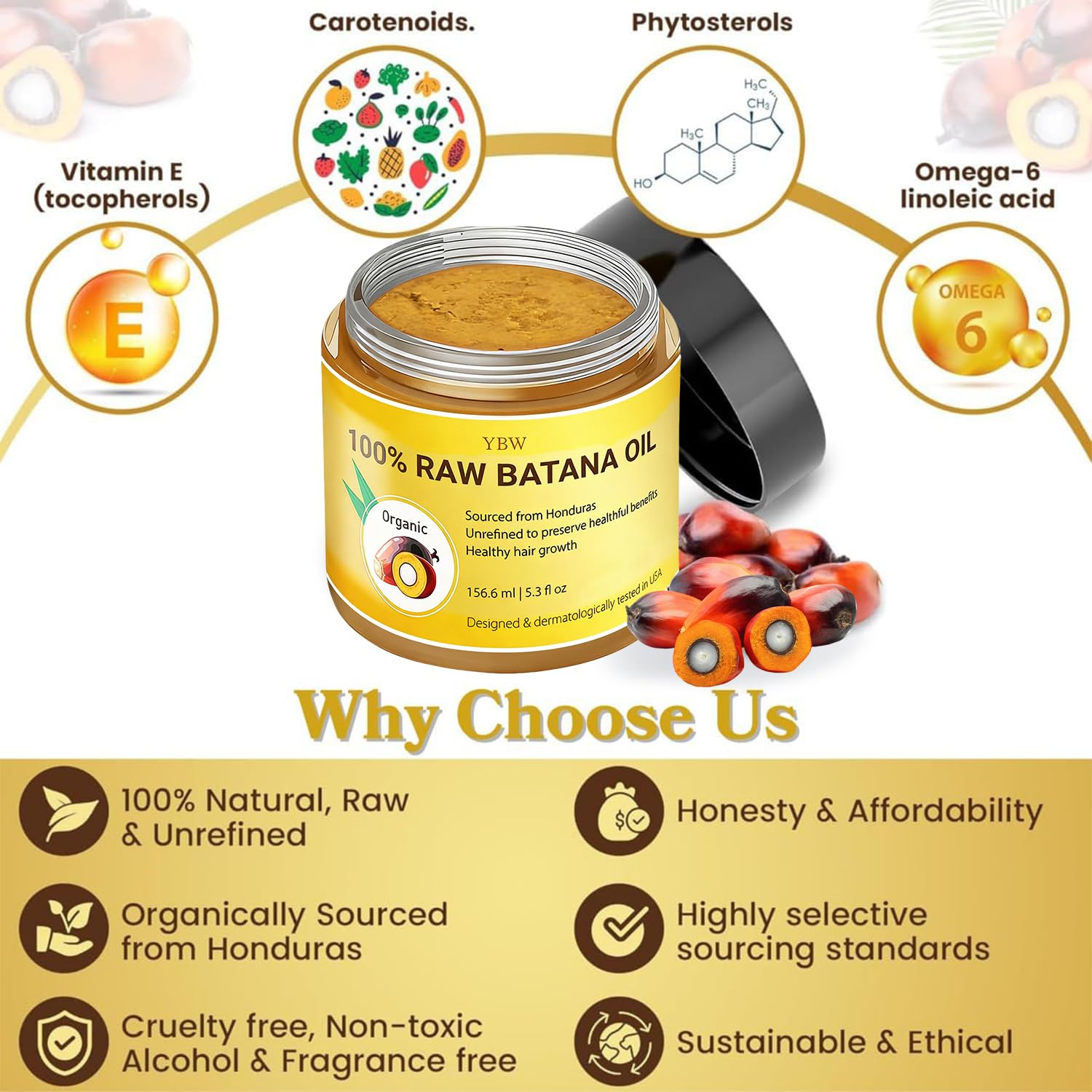 YBW Batana Oil packaging jar-label focuses on 100% pure, organic sourcing