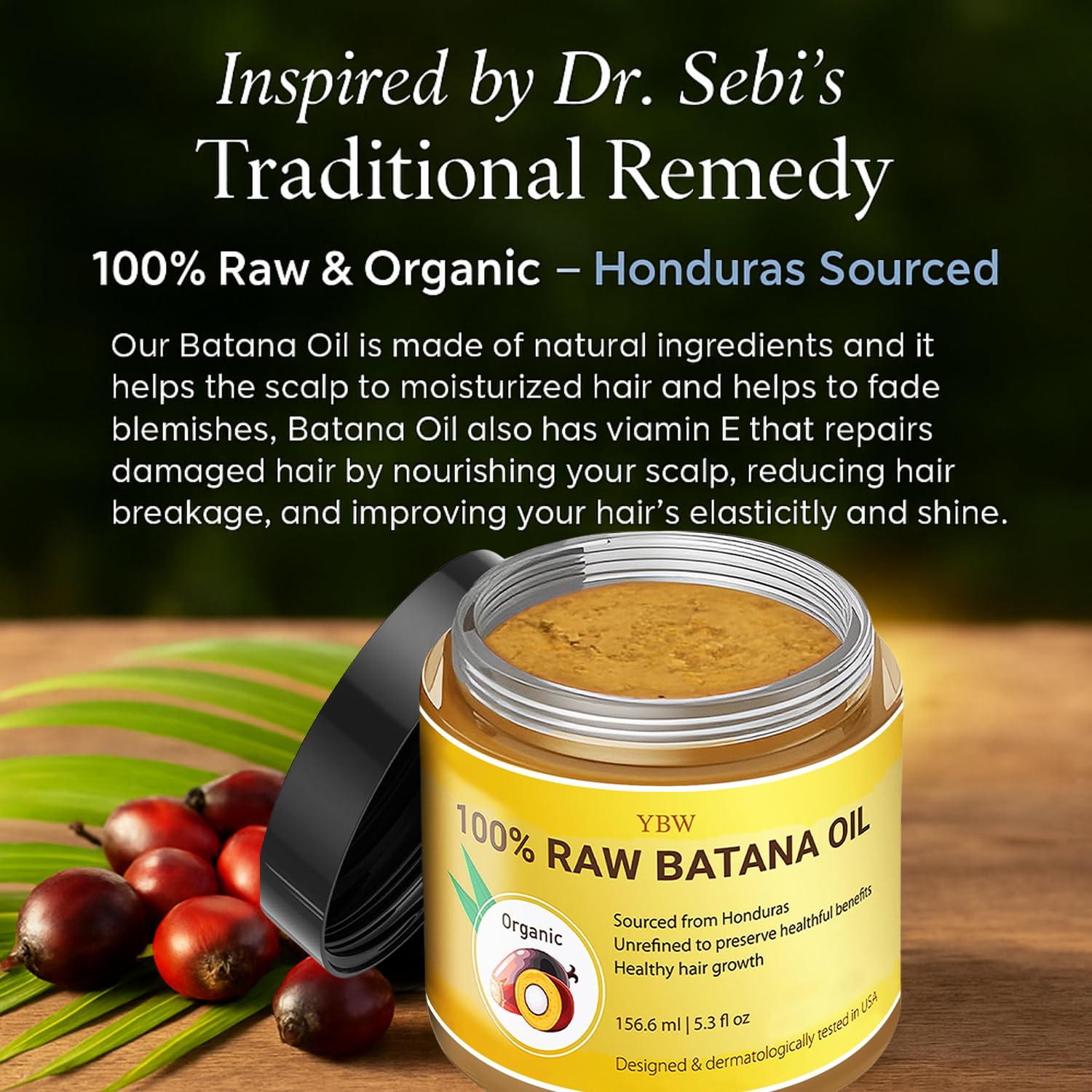 YBW Batana Oil paste texture closeup emphasizes deep moisture and scalp nourishment