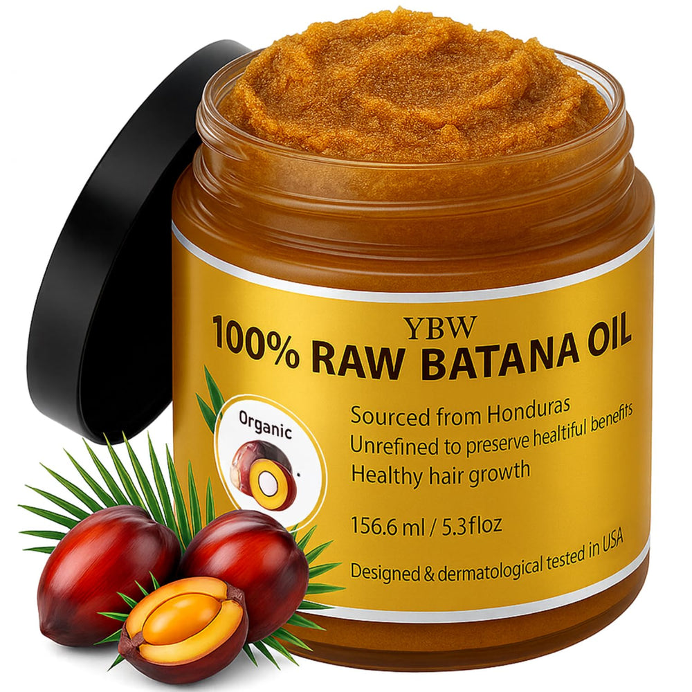 YBW Batana Oil raw bottle front highlights a pure formula for healthier hair growth possibilities