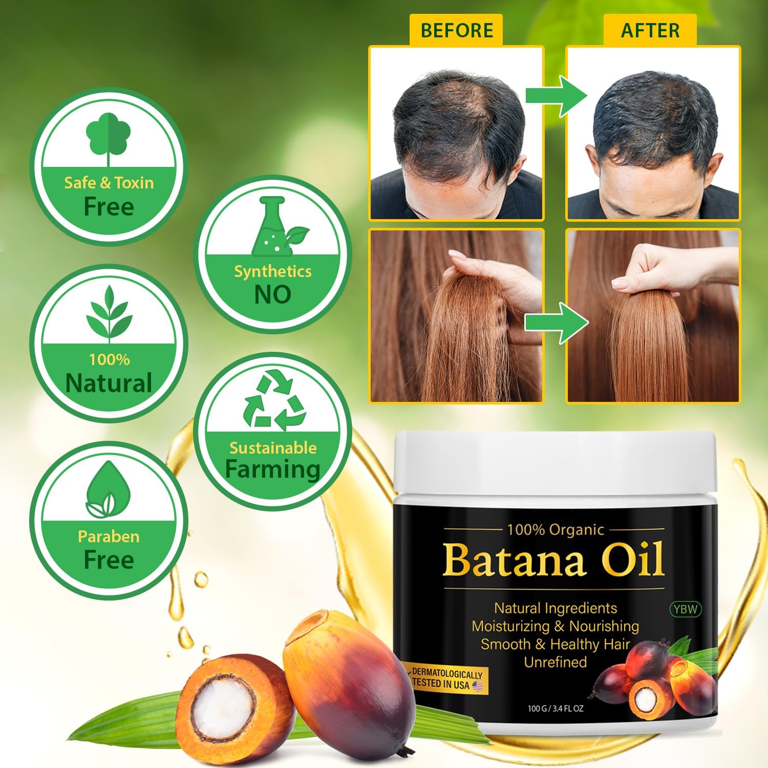 YBW Raw Batana Oil leave-in use offers versatile conditioning.