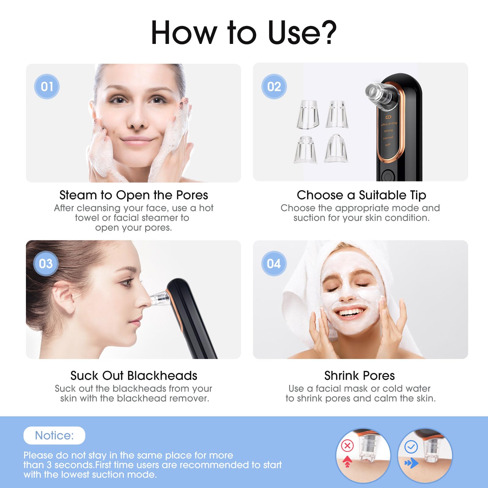 Yccu blackhead remover vacuum display with accessories proves a complete pore-care kit.