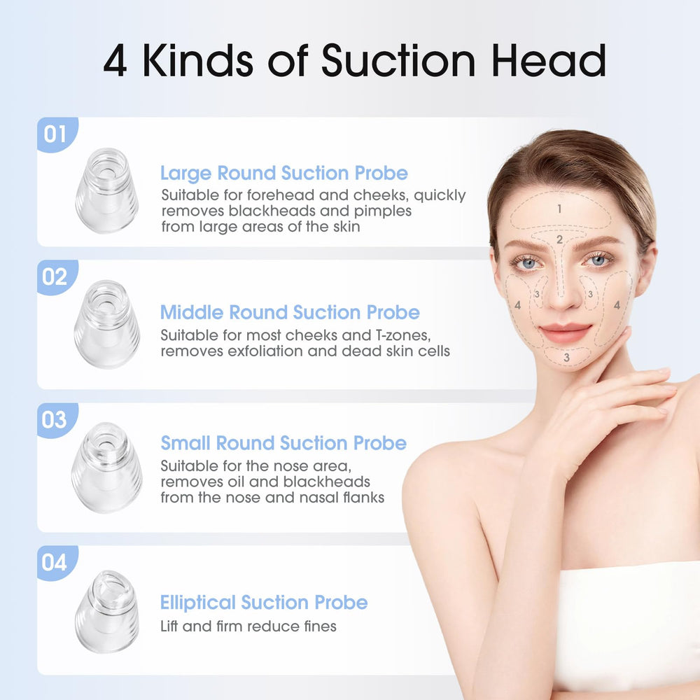 Yccu blackhead remover vacuum suction heads show versatile tools for different facial areas.