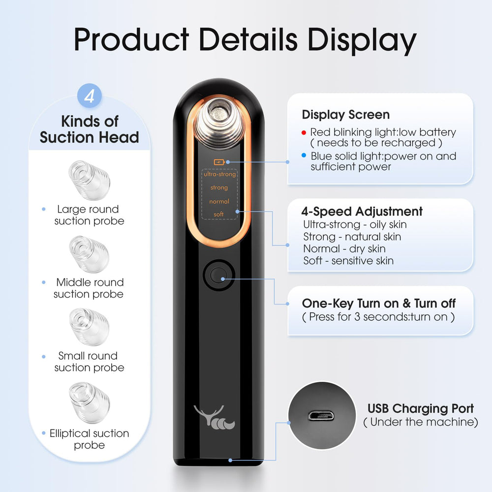 Yccu blackhead remover vacuum with USB-C charging demonstrates convenient power for on-the-go sessions.