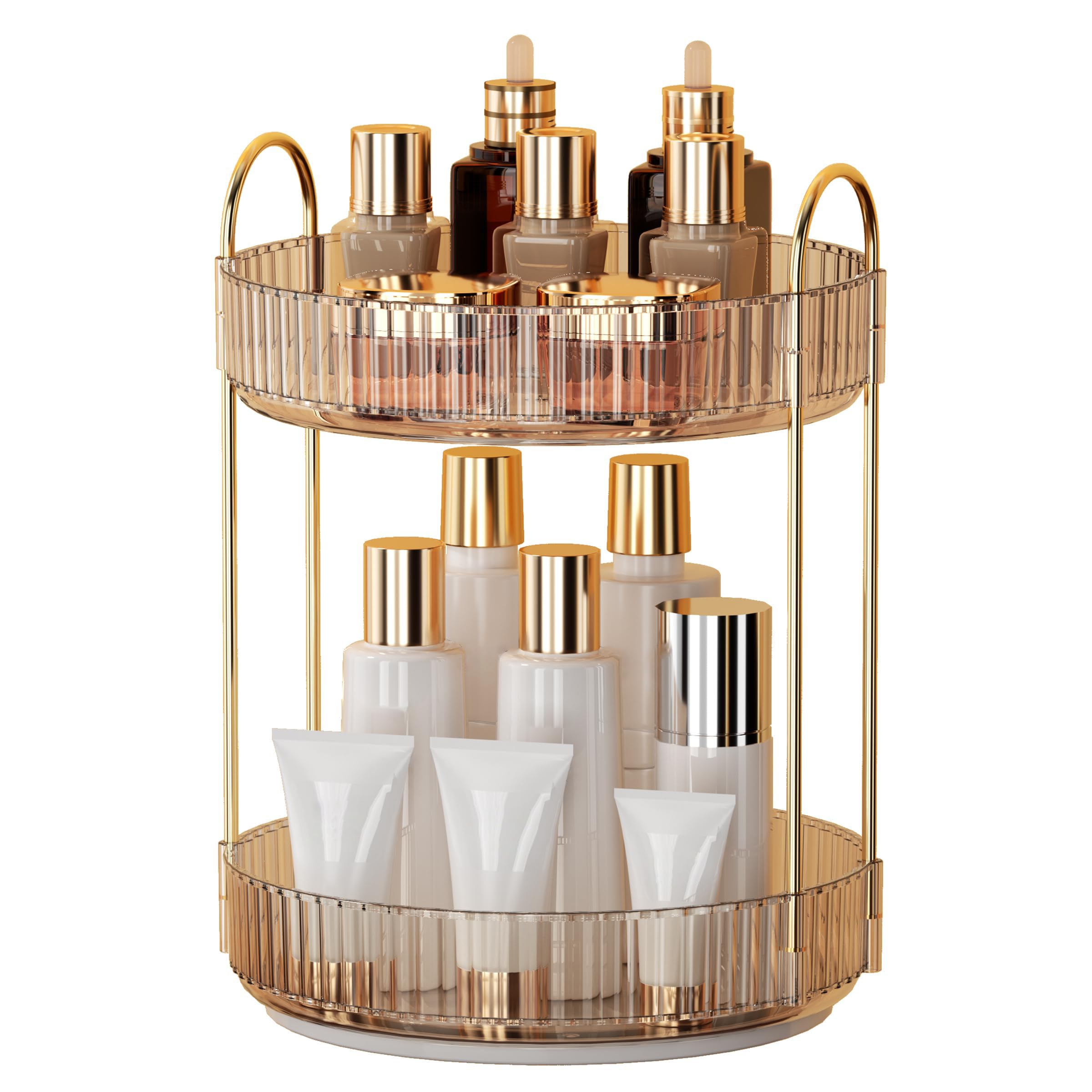 YCIA&DONE amber gold 360 rotating makeup organizer front view for easy access to daily cosmetics