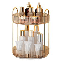 YCIA&DONE amber gold 360 rotating makeup organizer front view for easy access to daily cosmetics