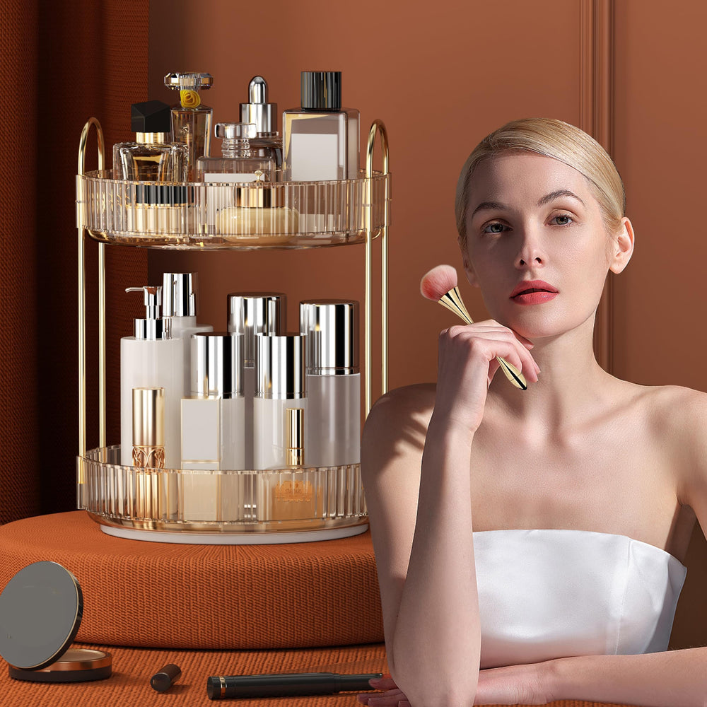 YCIA&DONE amber gold brushes storage highlights organized skincare and makeup tools