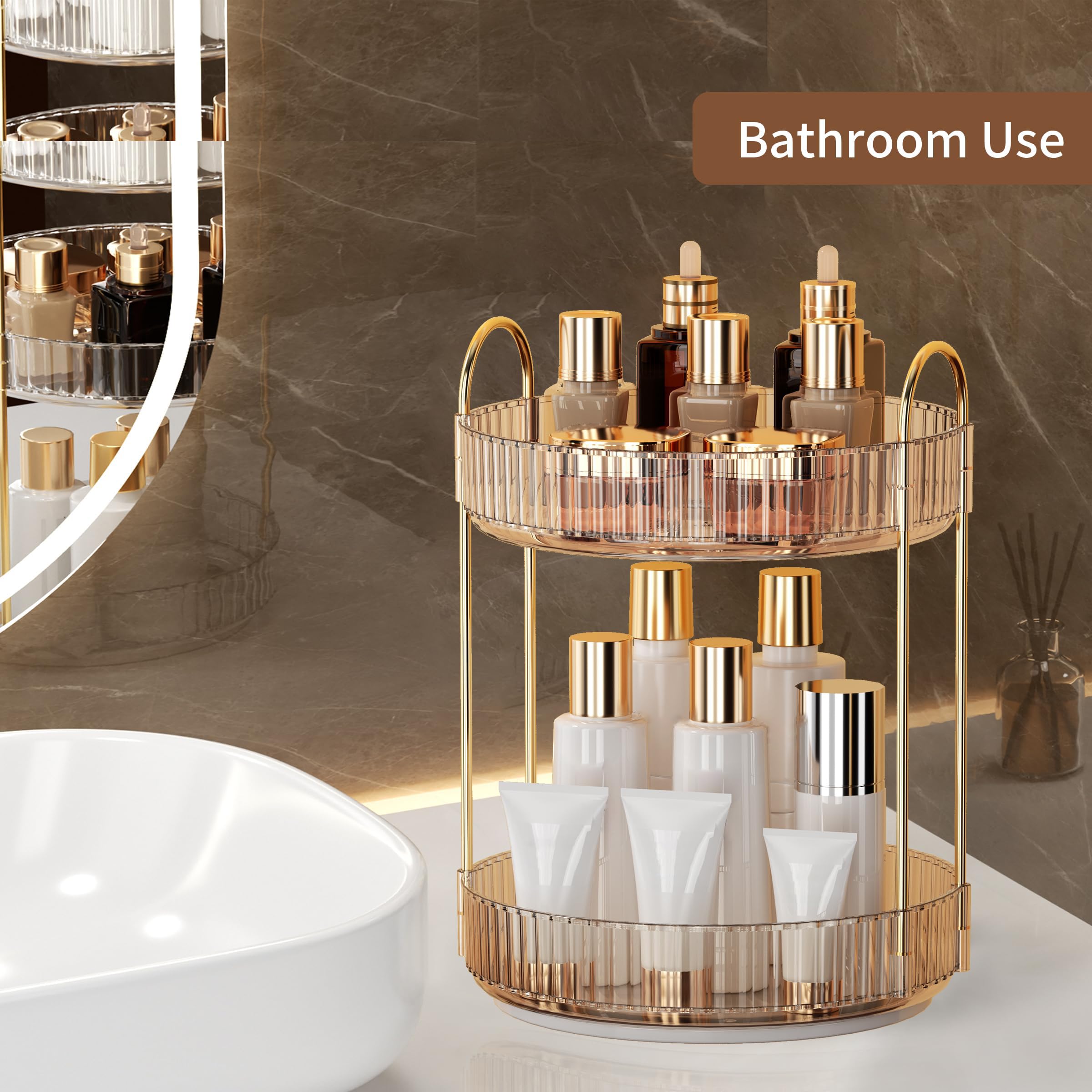 YCIA&DONE amber gold desk-friendly organization for cosmetics and accents