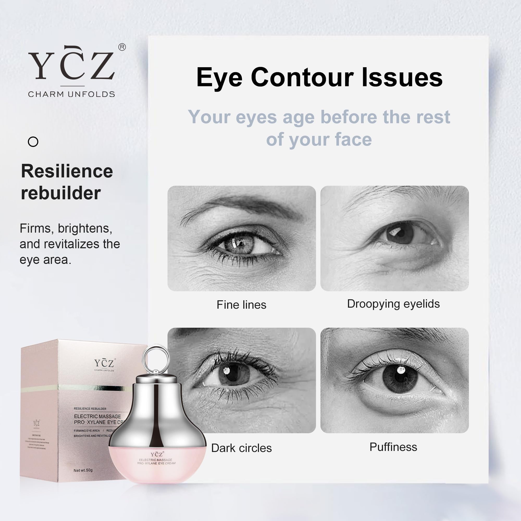 Ycz eye cream packaging and tube emphasizes premium design