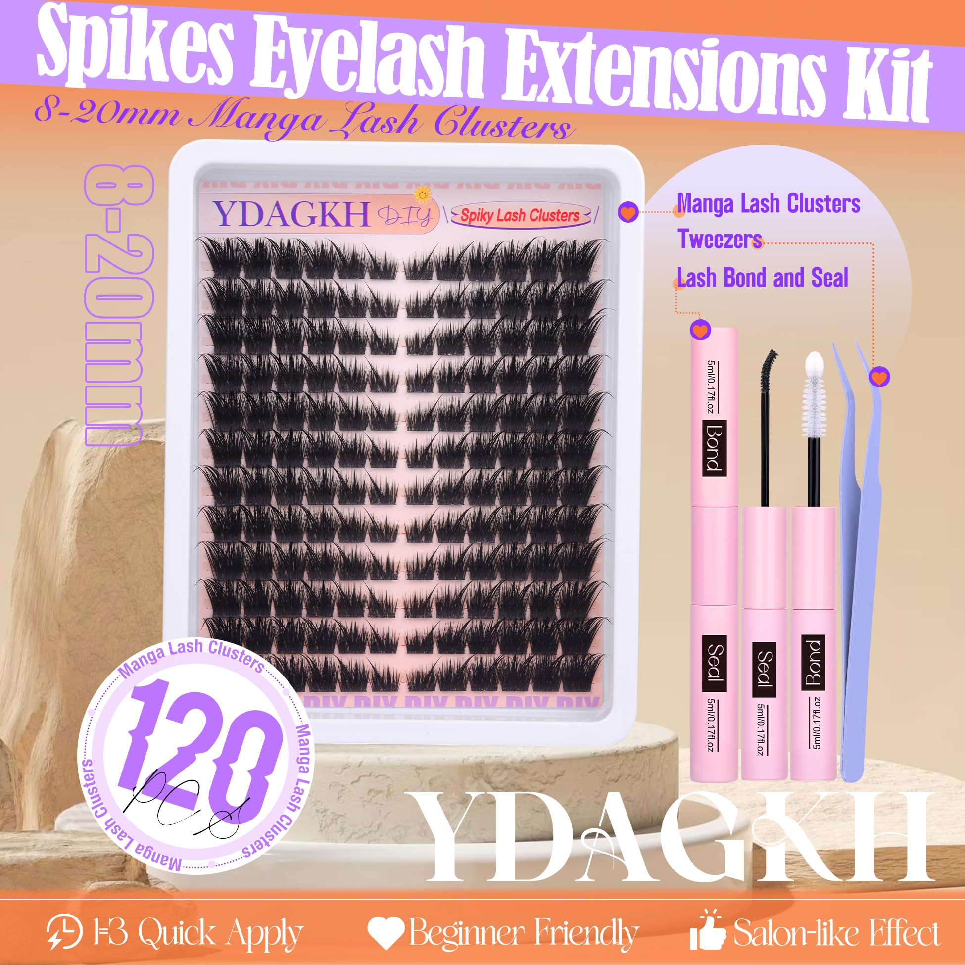 YDAGKH Fox-eye cluster lashes outer lift demonstrates an elongated feline shape look.