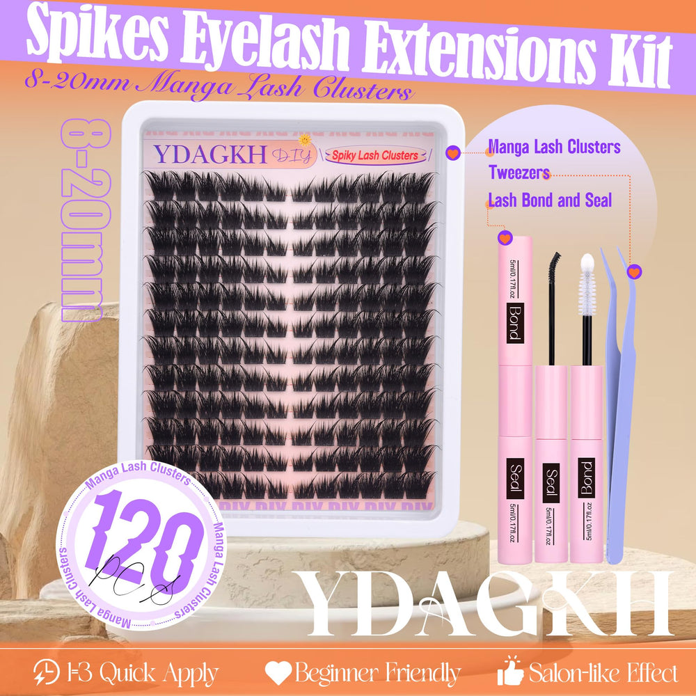 YDAGKH Fox-eye cluster lashes outer lift demonstrates an elongated feline shape look.