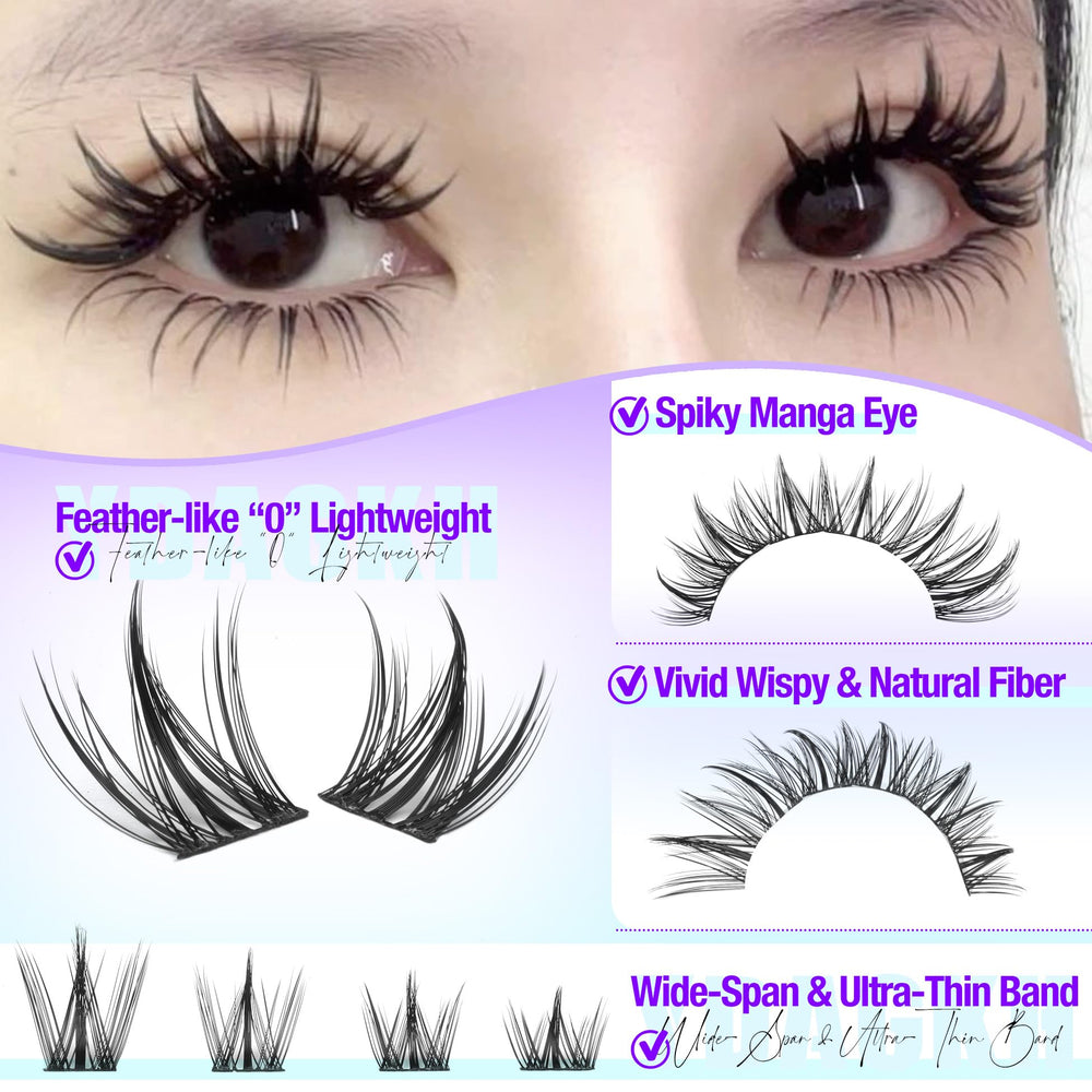 YDAGKH Lash Clusters close-up reveals tapered spikes for dramatic anime-style eyes.