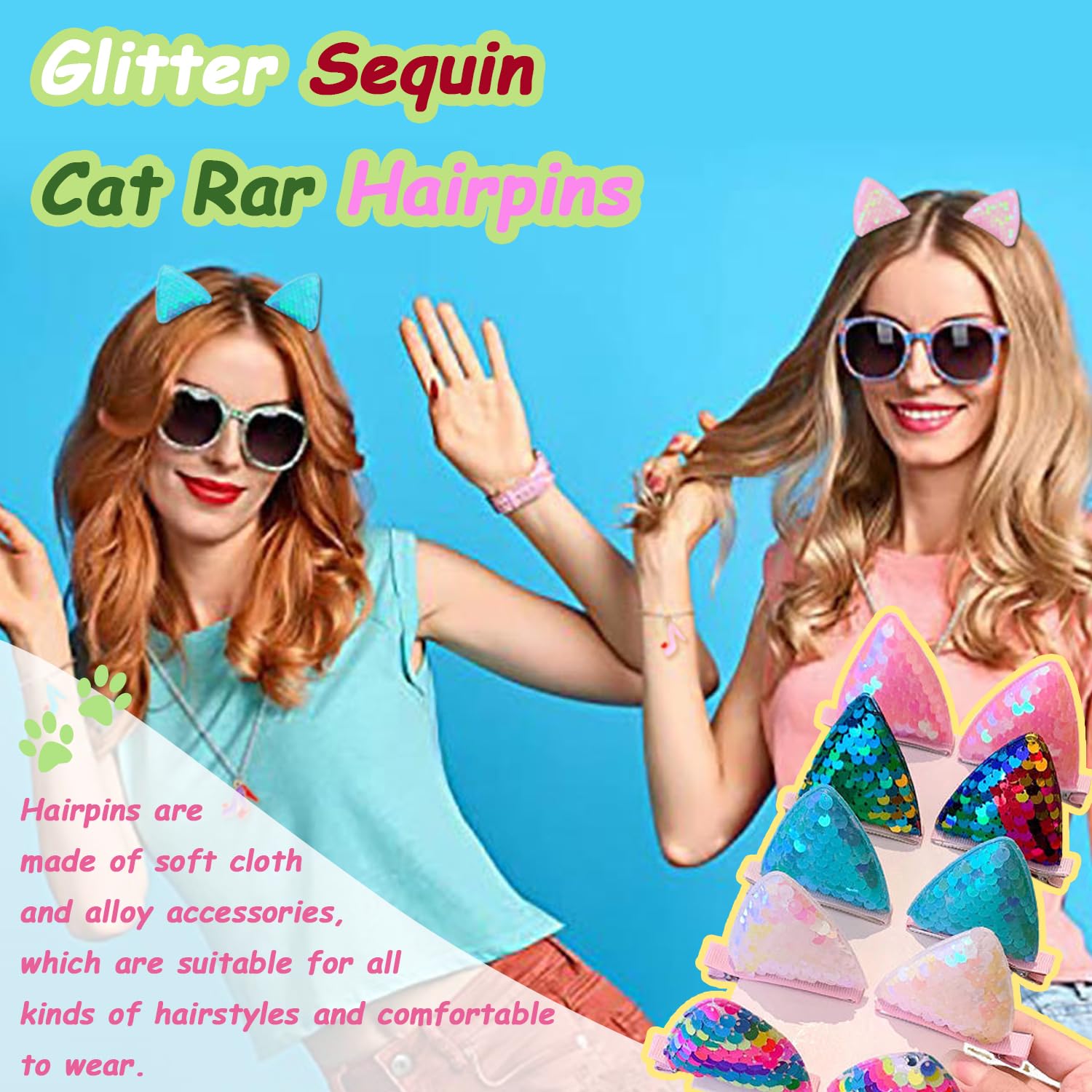 YDDXAQHB glitter cat ear hair clip green vibrant detail for kids