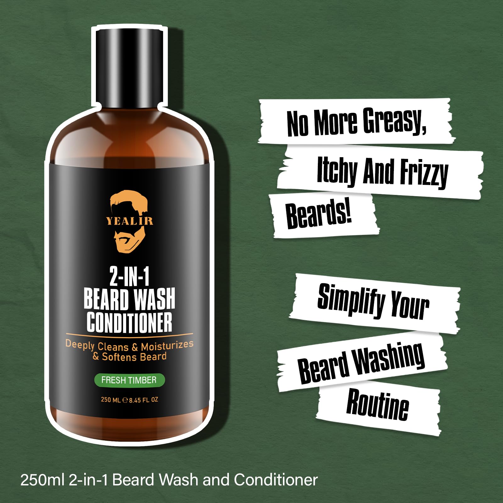 YEALIR beard wash with argan and jojoba oils for nourished beard