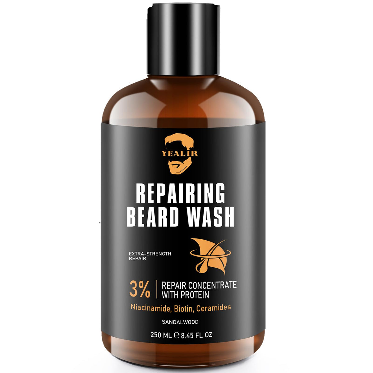 YEALIR beard wash bottle front for daily beard care