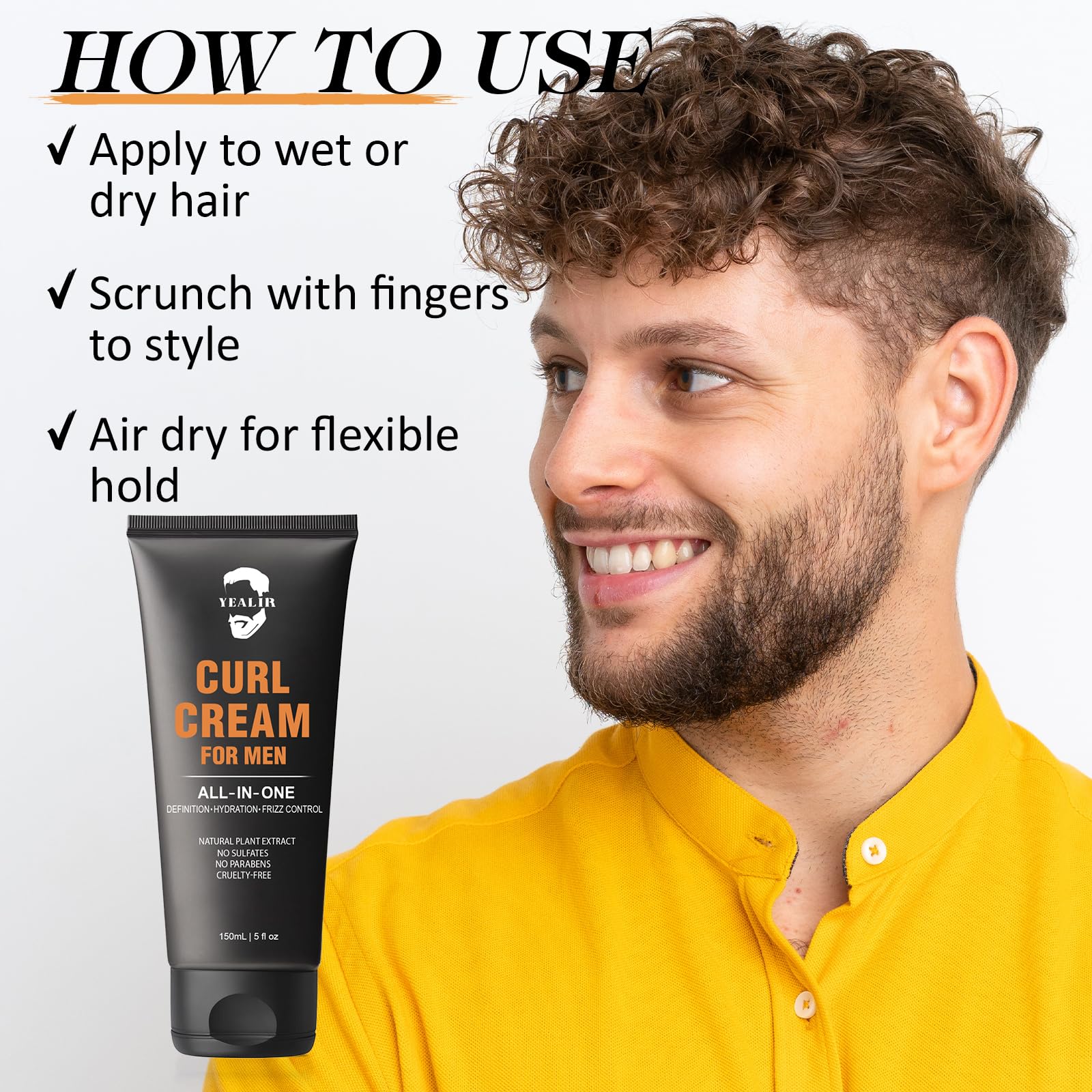YEALIR curl cream packaging shows clean, organic ingredients.