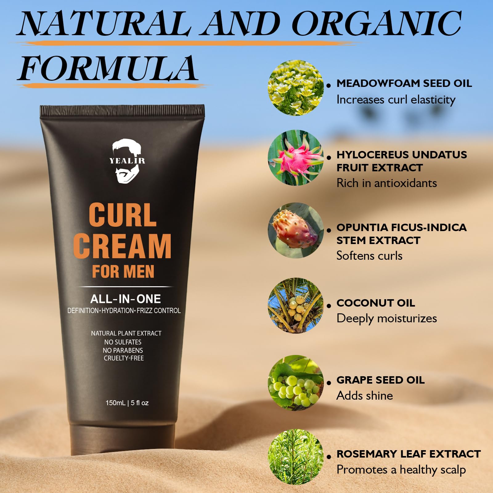 YEALIR curl cream on hands showing smooth, non-greasy texture.