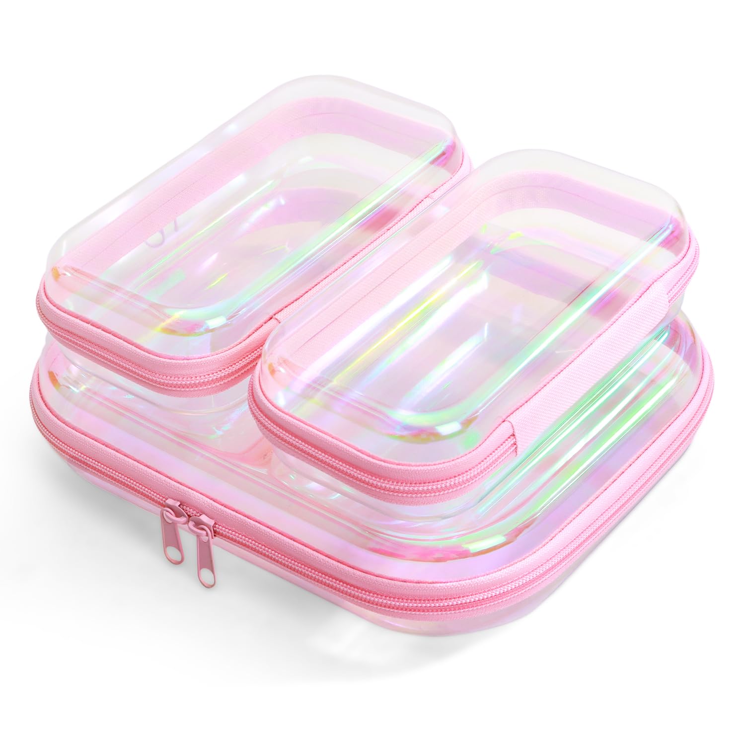 YEANIEGUOGI clear hard shell case pink front view for neat, quick access to essentials