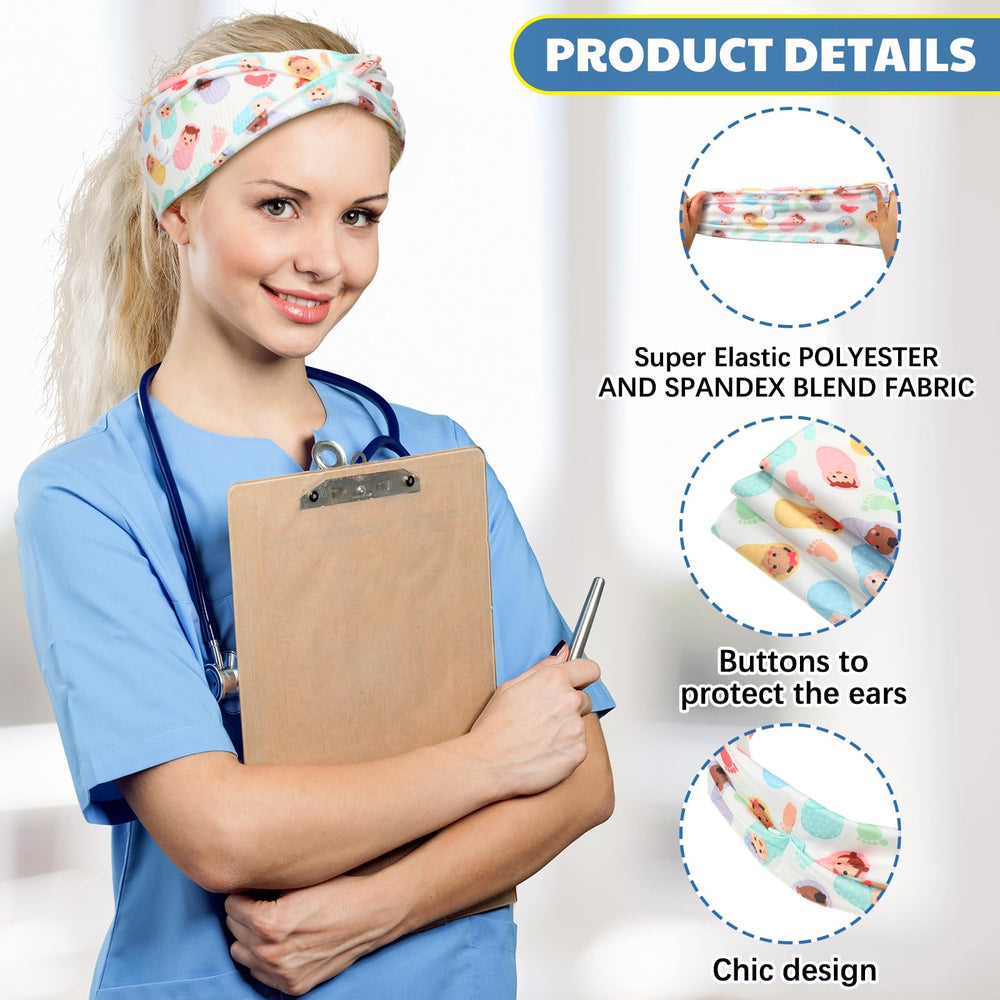Yearntown nurse headbands feature ultrasound and baby-footprint patterns for daily wear