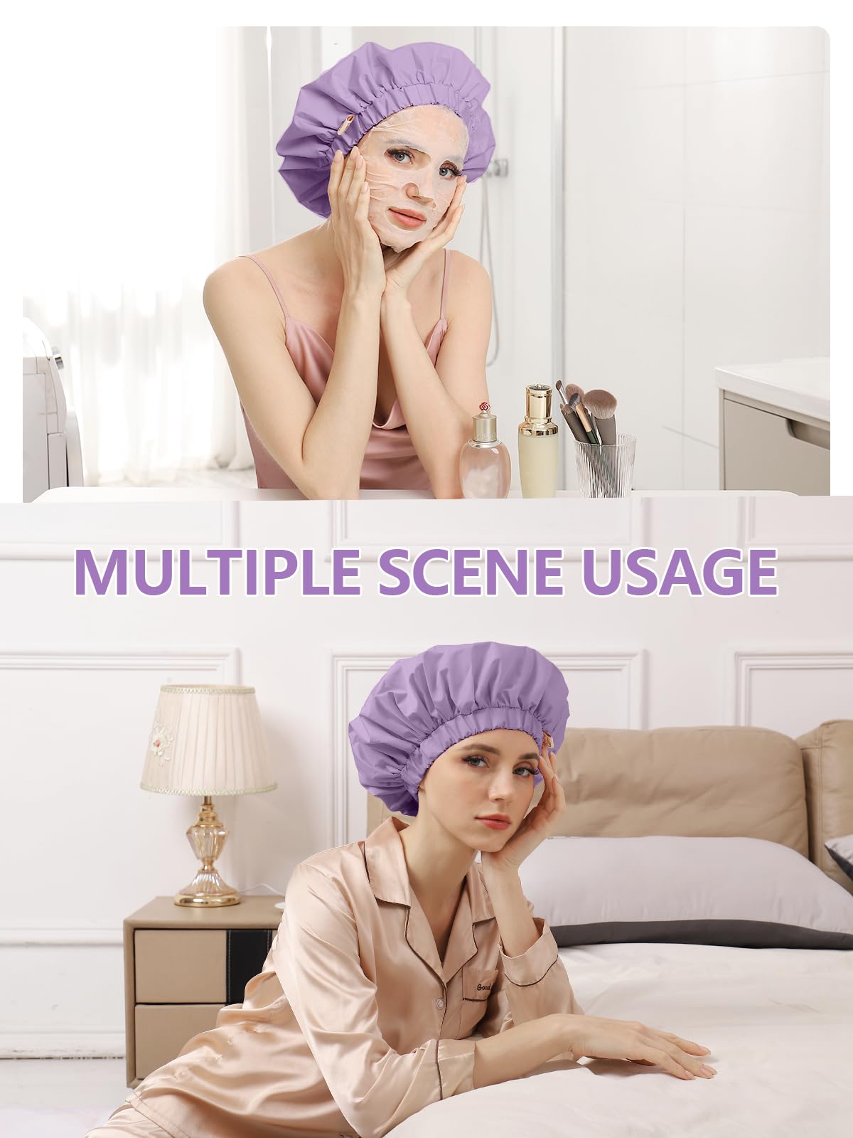 Years Calm daily-use shower cap keeps hair dry during busy routines.