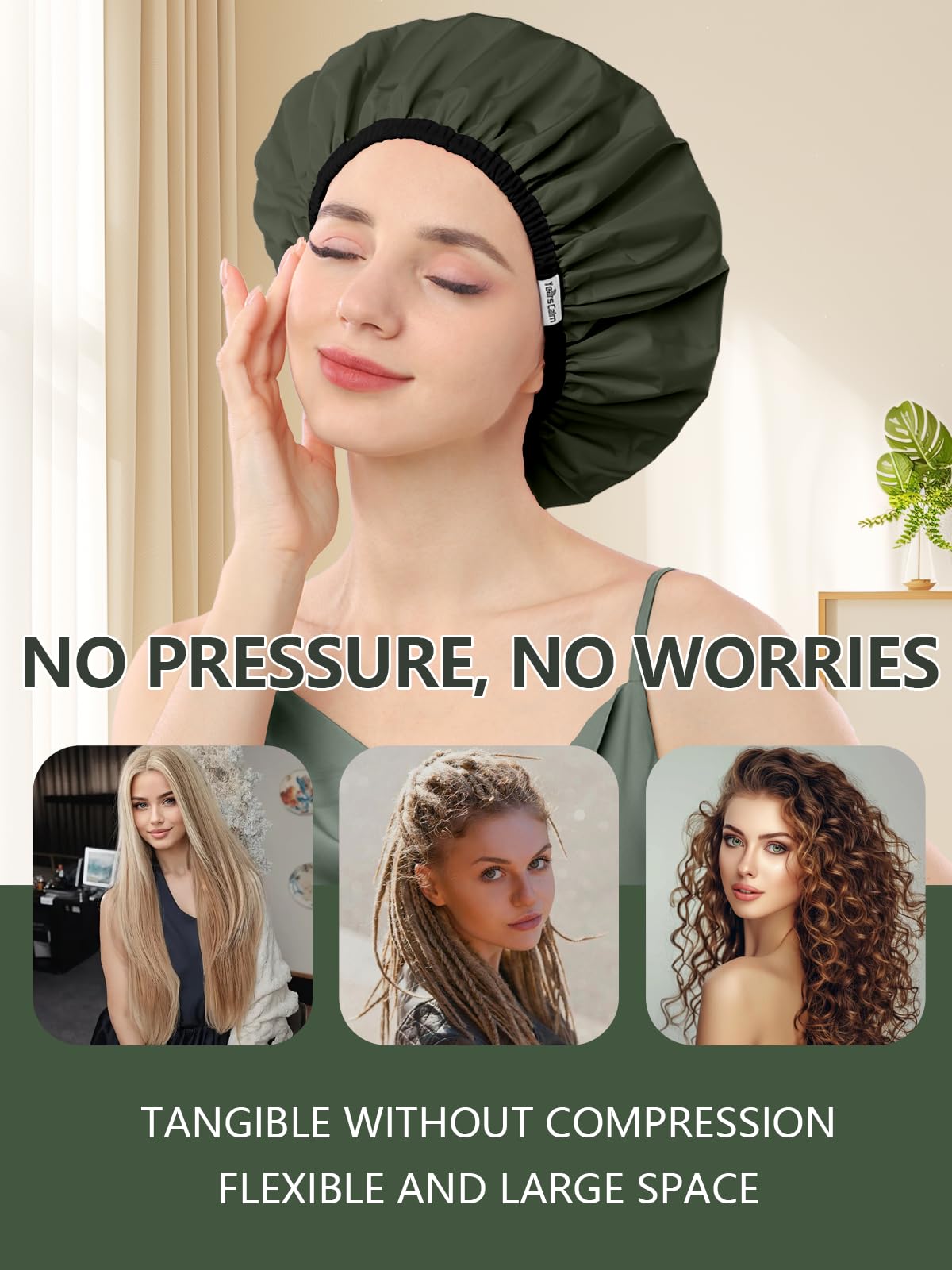 Years Calm shower cap in-shower use captures practical everyday protection from splashes