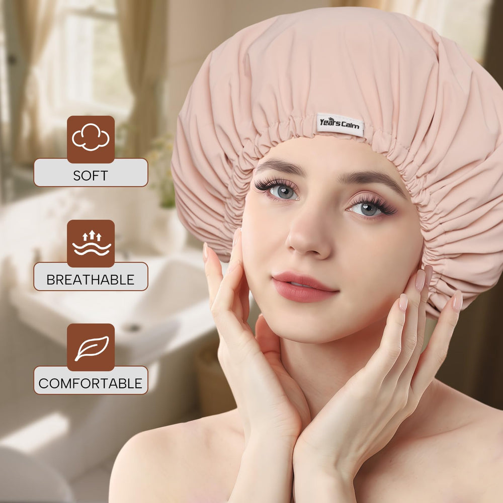 Years Calm shower cap satin inner lining protects hair from frizz and tangles