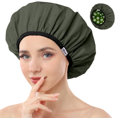 Years Calm shower cap pattern side green keeps hair protected during showers