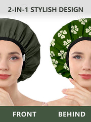Years Calm shower cap solid green closeup highlights waterproof fabric and snug fit