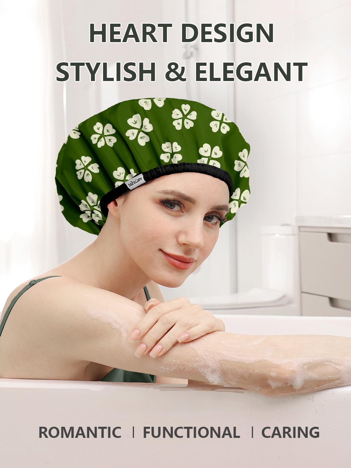 Years Calm shower cap travel pack indicates compact, lightweight, ideal for on-the-go