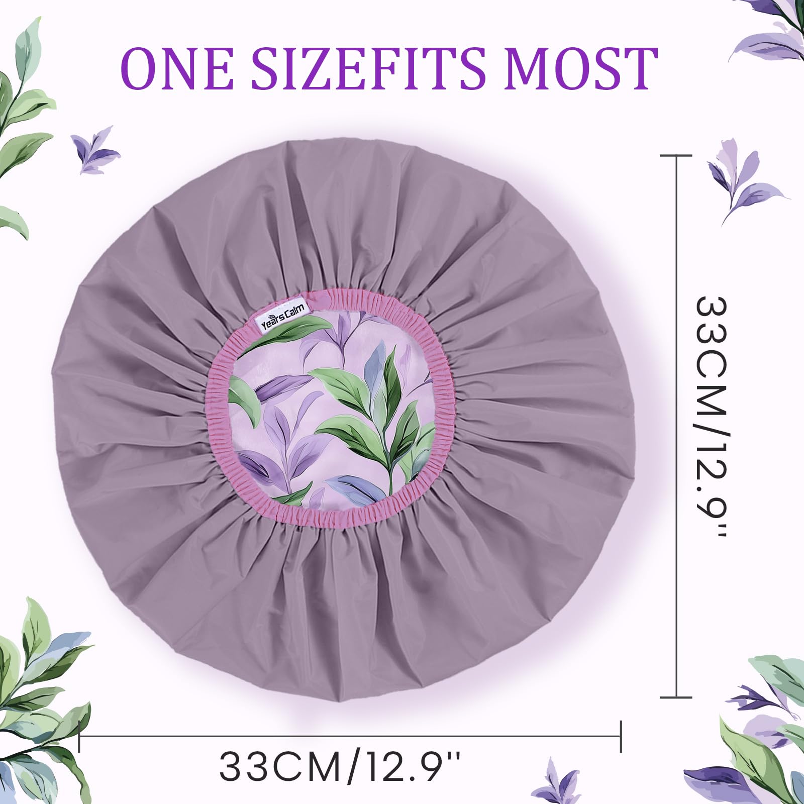Years calm shower cap tropical print reverse side view showing two looks
