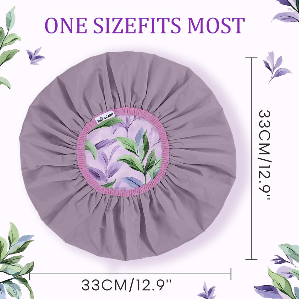 Years calm shower cap tropical print reverse side view showing two looks