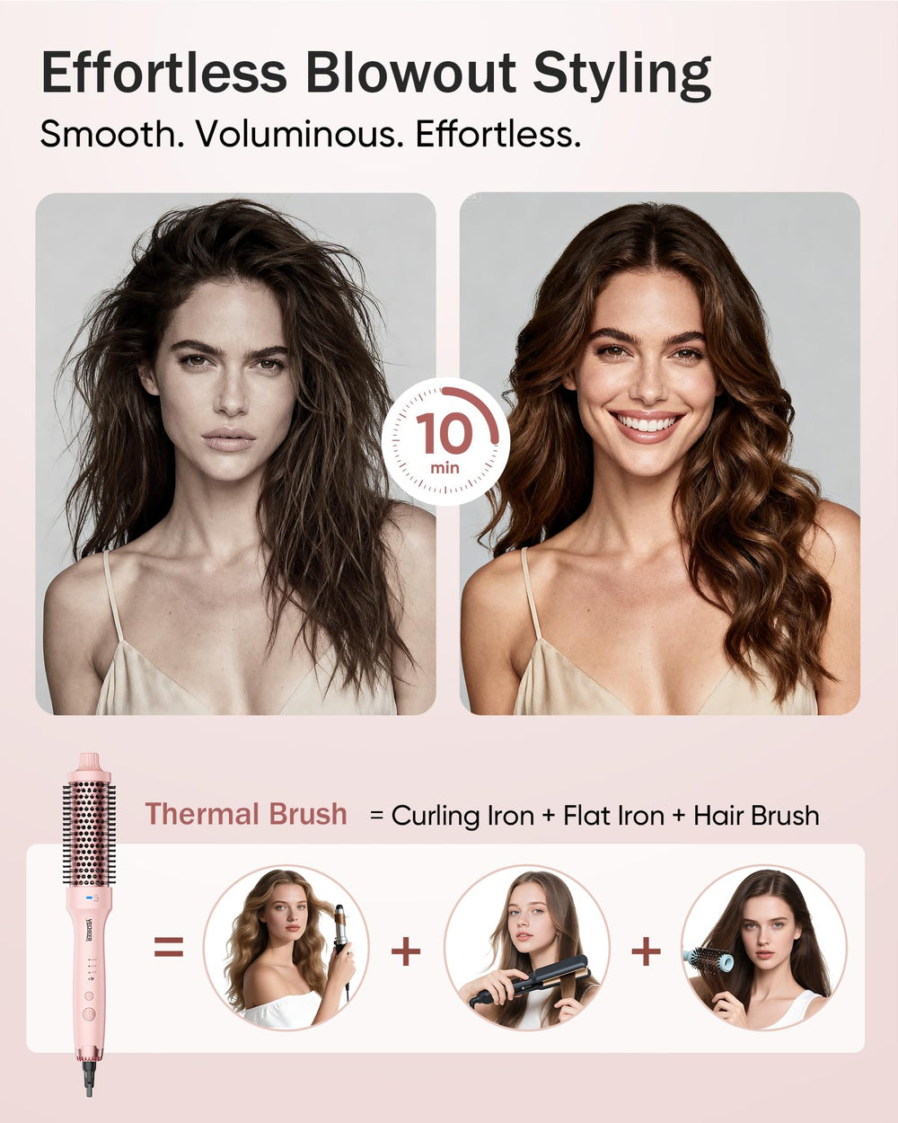 YeCheer thermal brush in use for straight and curled looks