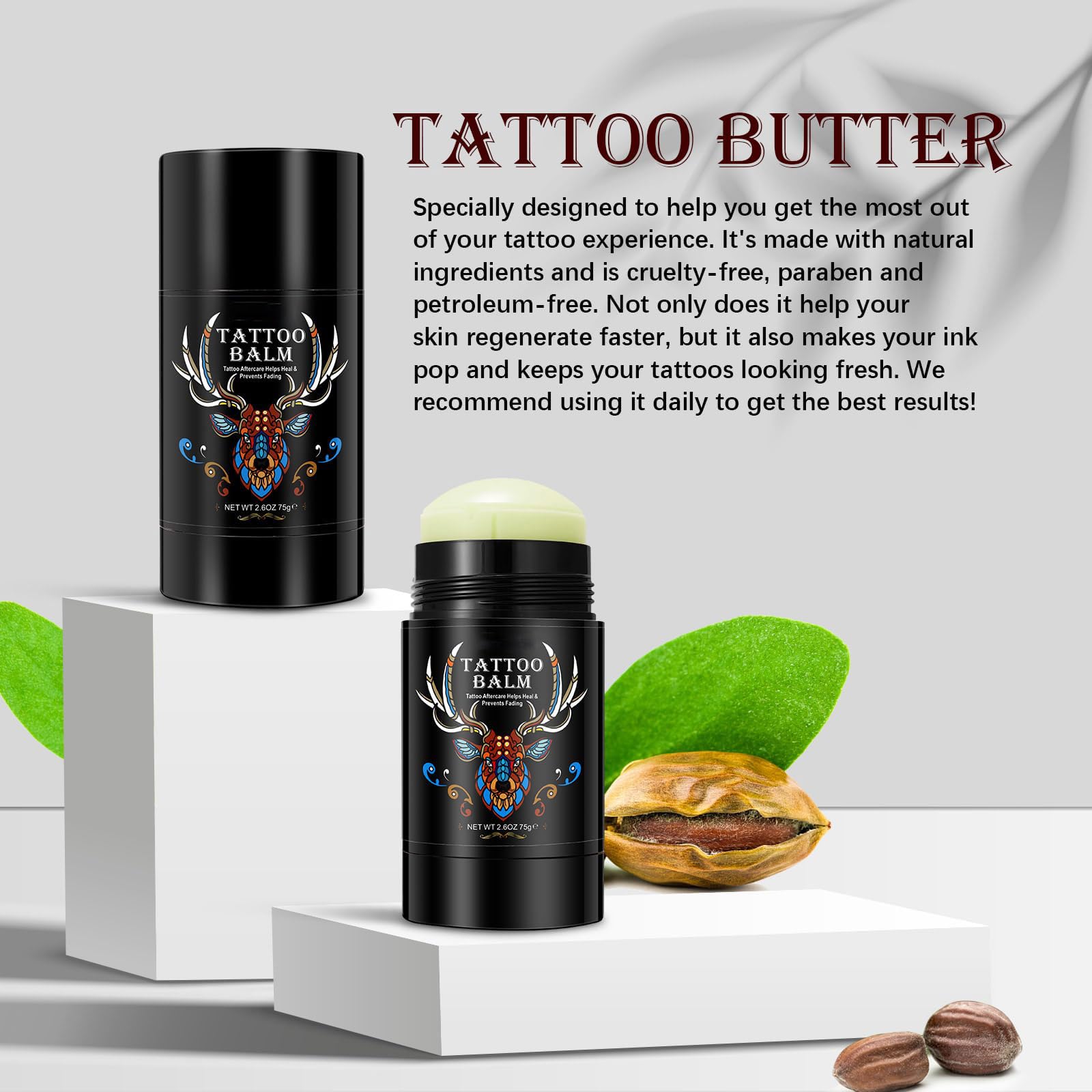 Yecuce Tattoo Aftercare Butter Balm packaging shows convenient tube for on-the-go care
