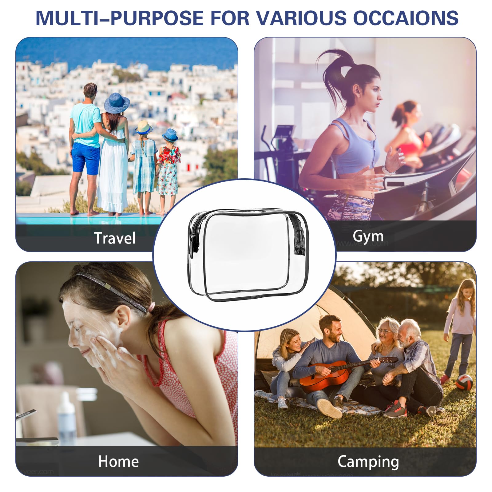 YedsIntu black-trim clear bags offer stylish, practical travel storage options.