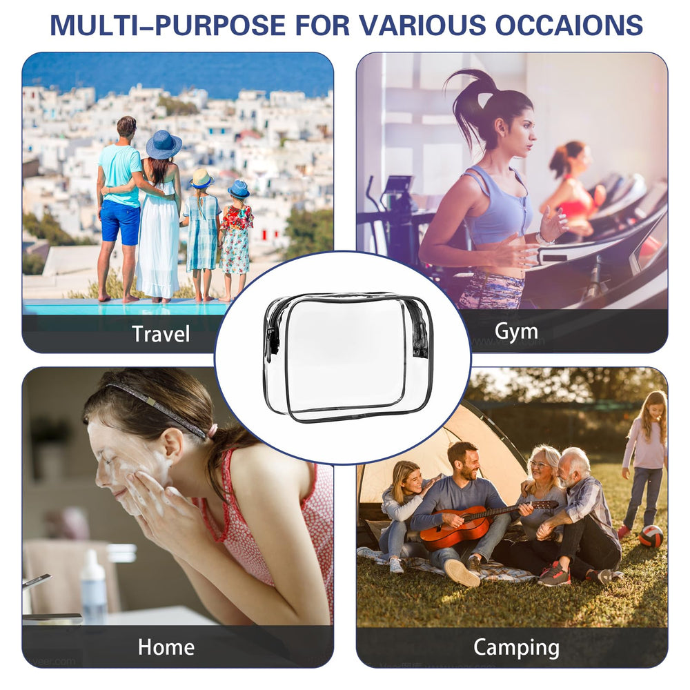 YedsIntu black-trim clear bags offer stylish, practical travel storage options.