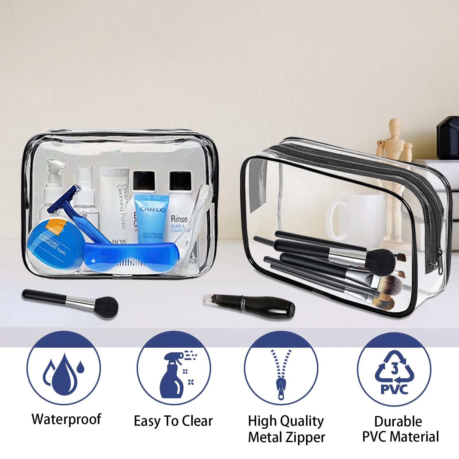 YedsIntu travel cosmetic bags fit bottles, brushes, and small items in carry-ons.