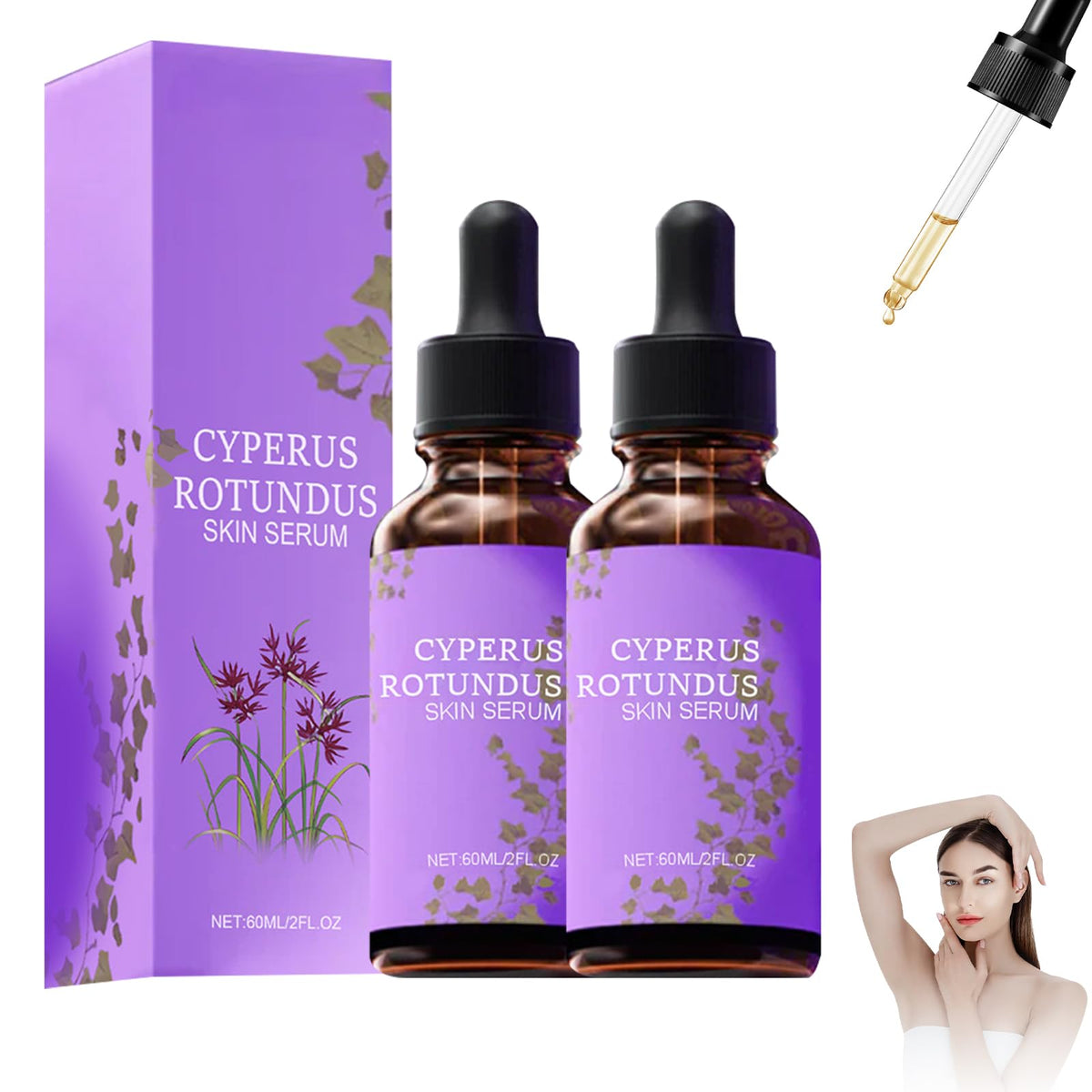 Yee hfafa two-pack serum bottles demonstrate convenient hair-removal support and skin-softening formula.