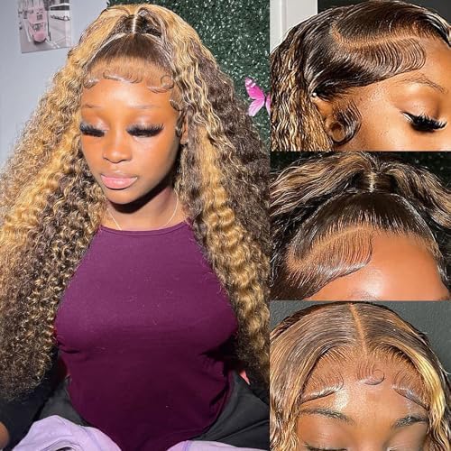 Yeeaak highlight ombre 13x6 lace front wig full view with dramatic length