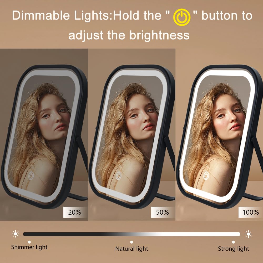 YEKKOPT travel mirror eye protection LED reduces eye strain during makeup.