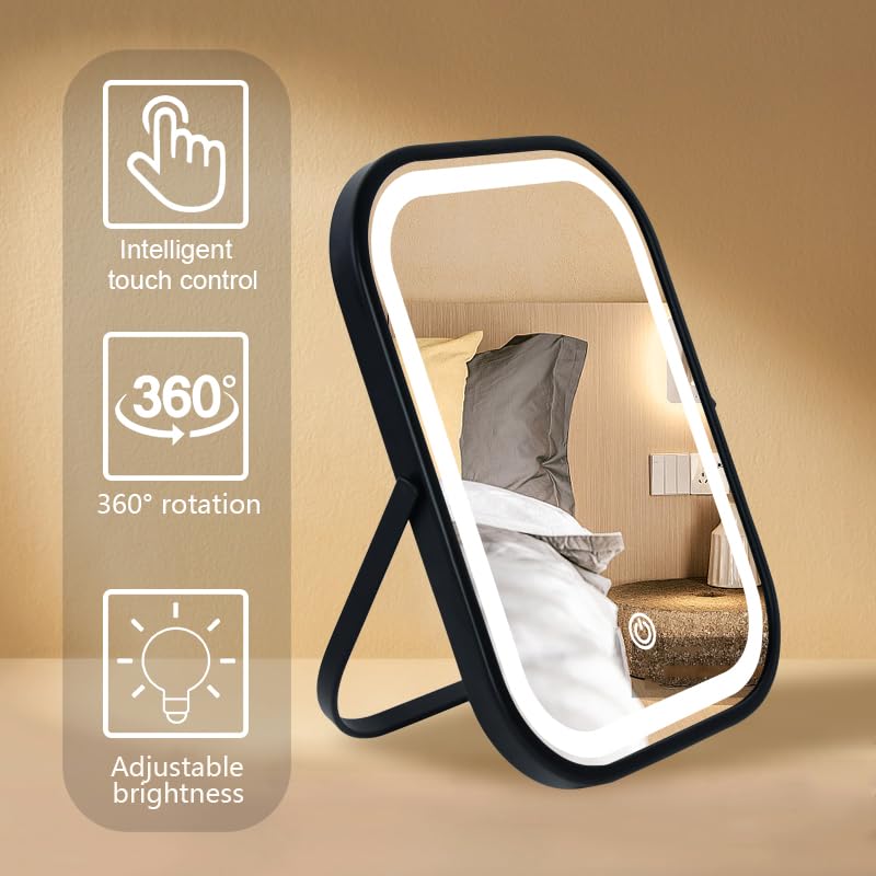 YEKKOPT travel mirror tabletop folding design fits desks and vanity spaces.