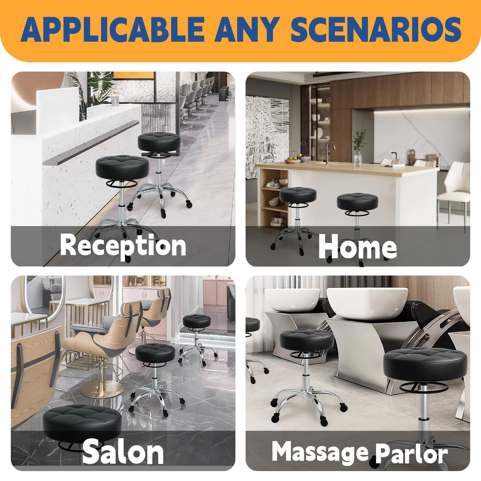 YEEZEE rolling stool versatile use across salon, spa, medical, tattoo, and lash studios.