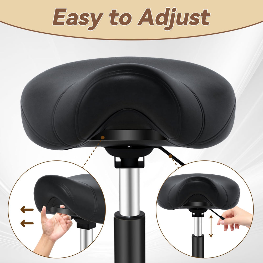 YEEZEE Saddle Stool usage scenarios show home, studio, or salon versatility